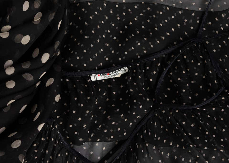 Yves Saint Laurent Black Chiffon Polka Dot Camisole Top YSL, 1980s