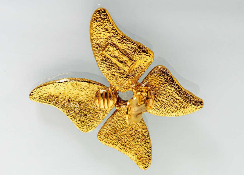 Yves Saint Laurent Green Enamel Crystal Butterfly Earrings YSL, 1993