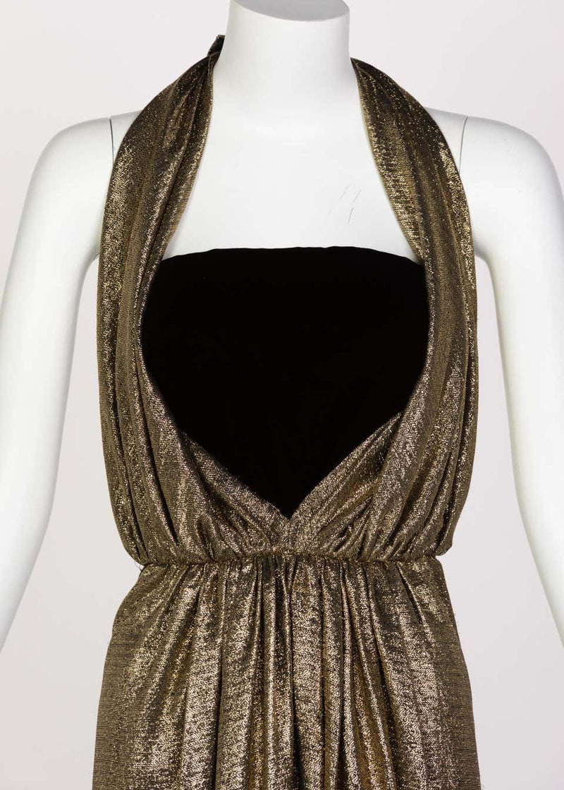 Vintage Bill Blass Black Velvet Gold Metallic Halter Strapless Evening Basha Gold Vintage Bill Blass Black Velvet Gold Metallic Halter Strapless Evening Basha Gold