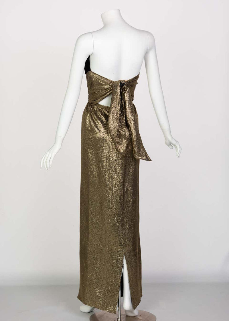 Vintage Bill Blass Black Velvet Gold Metallic Halter Strapless Evening Dress Vintage Bill Blass Black Velvet Gold Metallic Halter Strapless Evening Dress