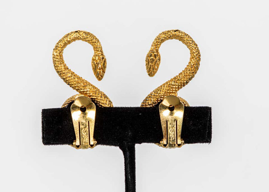 Vintage Yves Saint Laurent Gold Marrakech Serpent Earrings YSL Basha Gold