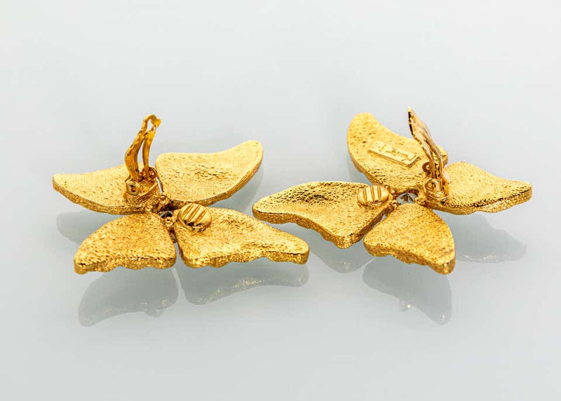 Yves Saint Laurent Green Enamel Crystal Butterfly Earrings YSL, 1993
