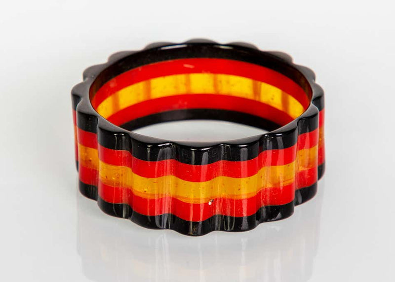 Art Deco Polka Dot & Striped Bakelite Bangle Bracelet Set of 3