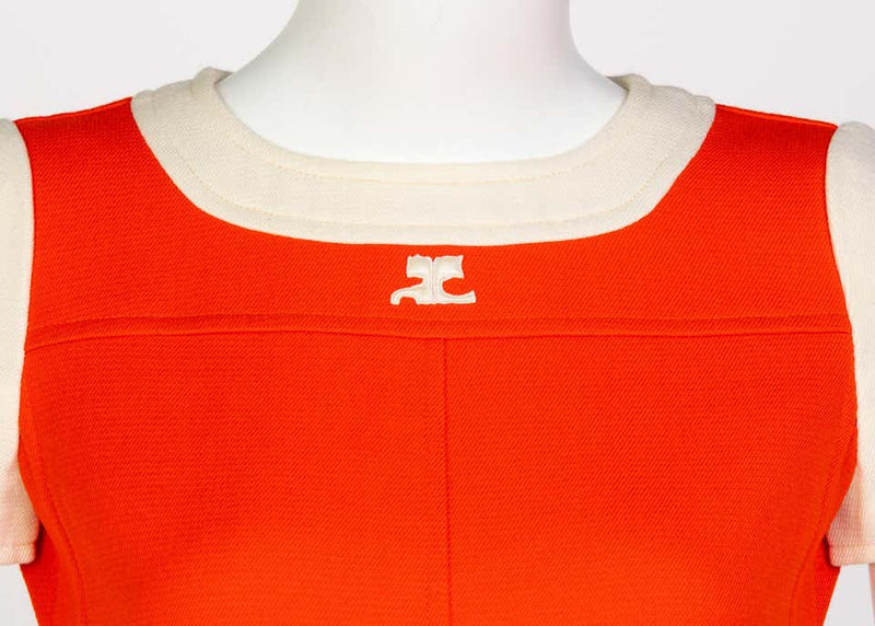 Courrèges Numbered Couture Creme Orange Mod a Line Dress, 1960s