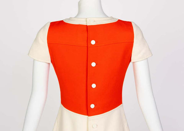 Courrèges Numbered Couture Creme Orange Mod a Line Dress, 1960s