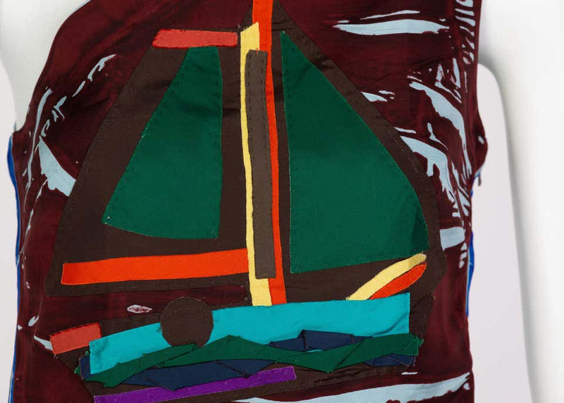 Prada Multicolored Silk Sailboat One Shoulder Top Runway, 2005