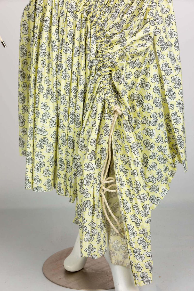 Marni Yellow Floral Cotton Ruched Dress Spring 2017 New W Tags