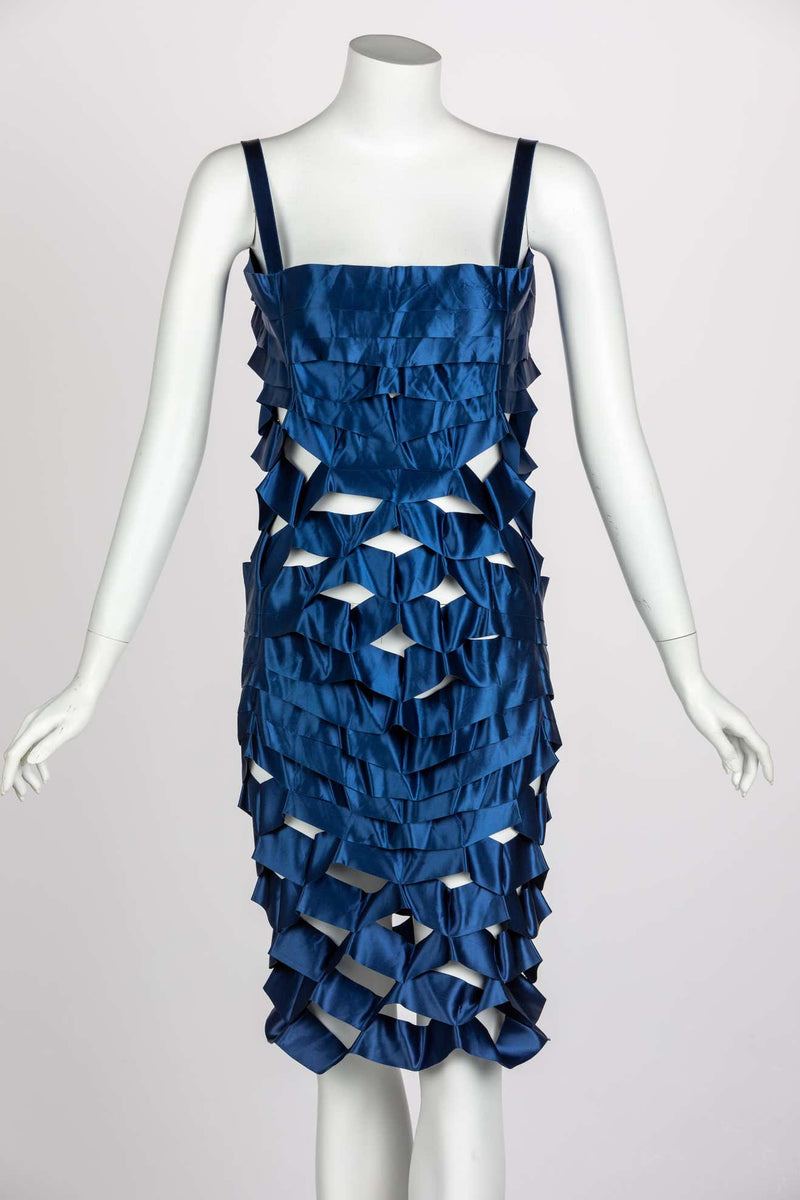 Vintage Issey Miyake Sapphire Blue Satin Ribbon Cage Dress, 1990s
