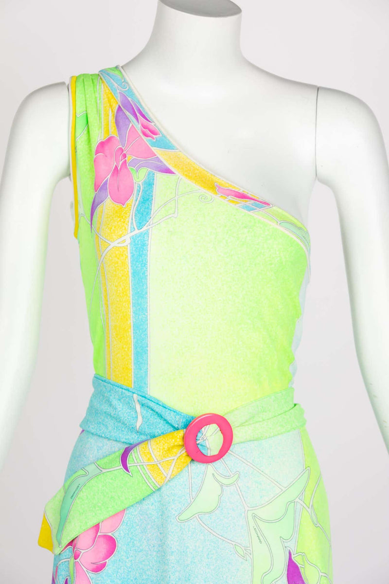 Vintage Léonard Paris One Shoulder Belted Jersey Dress