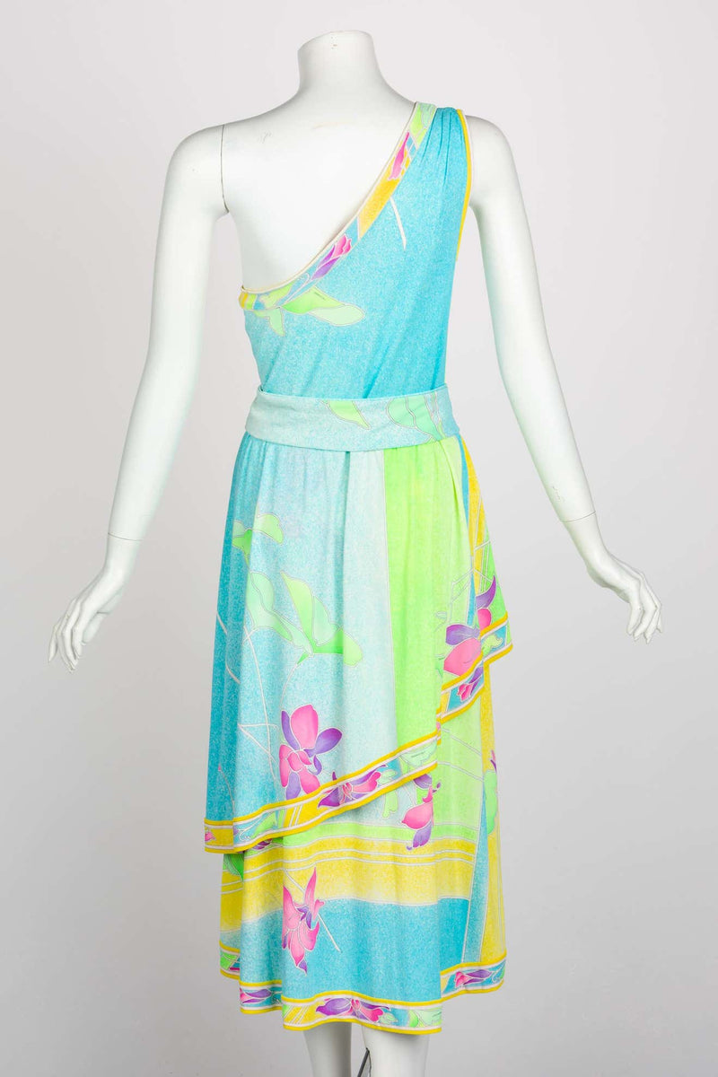 Vintage Léonard Paris One Shoulder Belted Jersey Dress