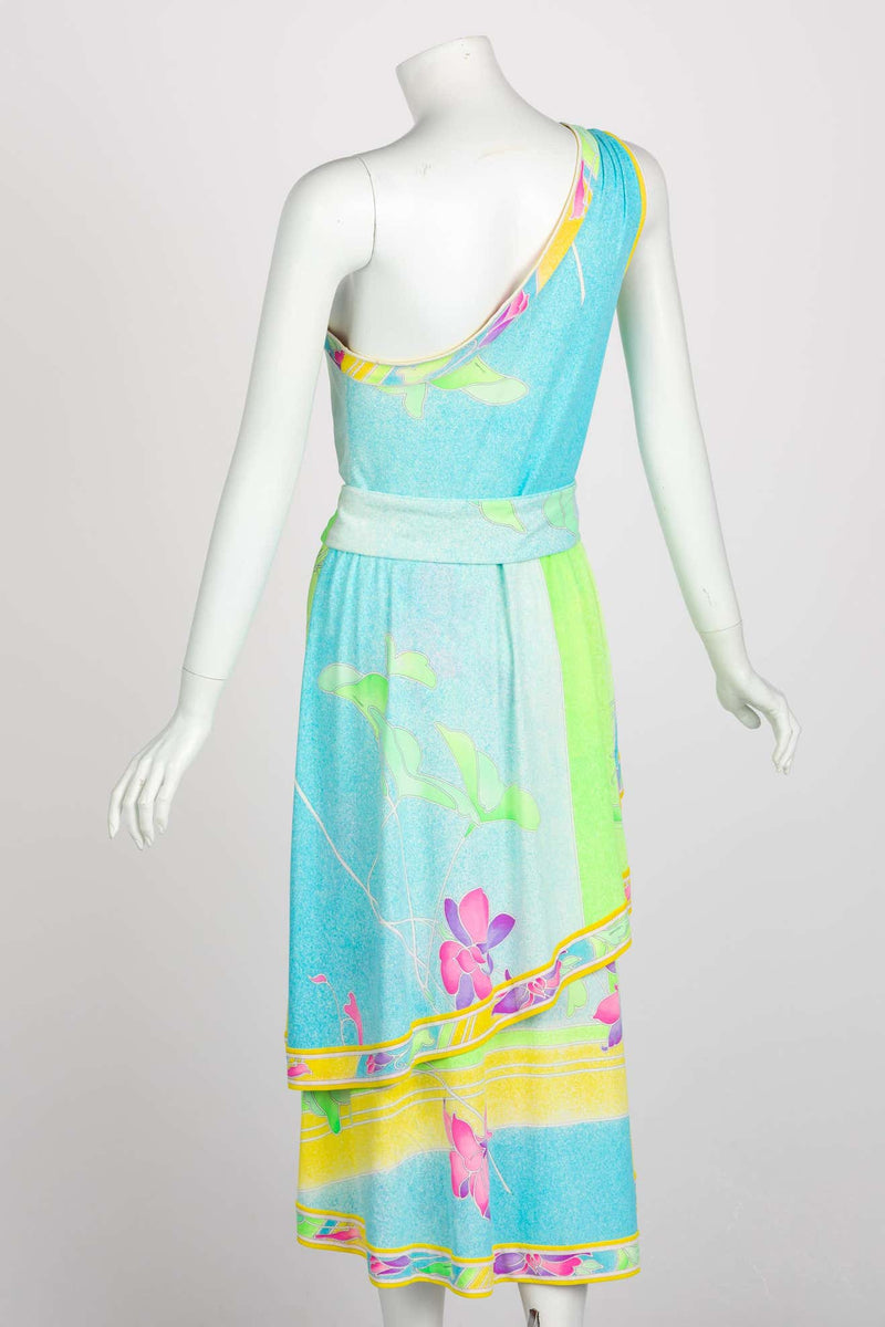 Vintage Léonard Paris One Shoulder Belted Jersey Dress
