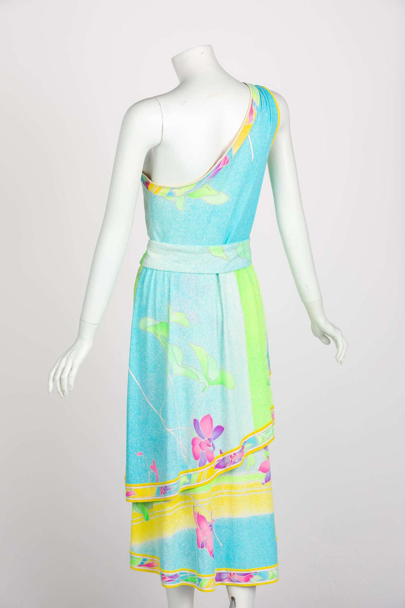Vintage Léonard Paris One Shoulder Belted Jersey Dress