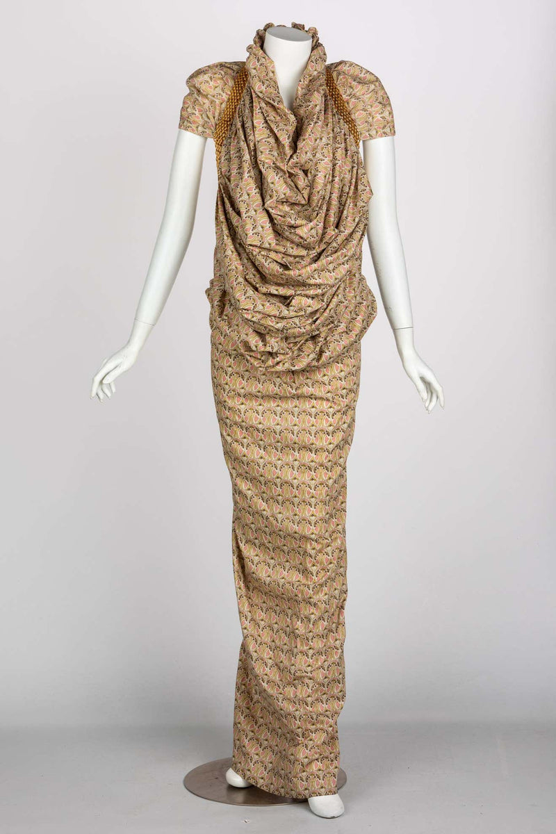 Junya Watanabe Comme des Garcons Floral Gold Chain Cut Out Back Dress, 2008
