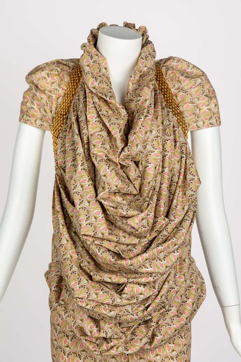 Junya Watanabe Comme des Garcons Floral Gold Chain Cut Out Back Dress, 2008