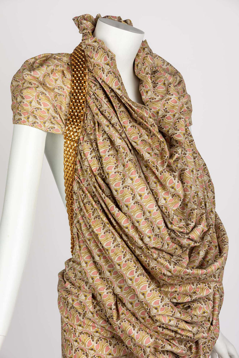 Junya Watanabe Comme des Garcons Floral Gold Chain Cut Out Back Dress, 2008