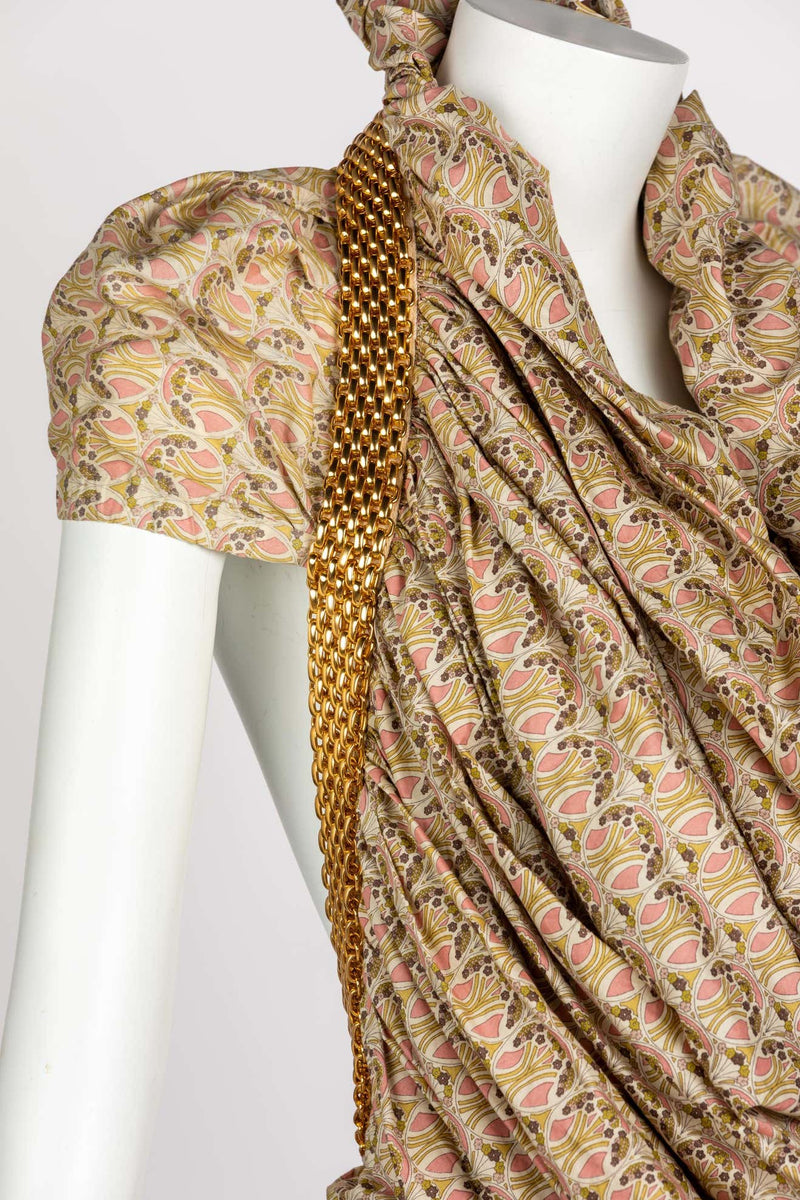 Junya Watanabe Comme des Garcons Floral Gold Chain Cut Out Back Dress, 2008