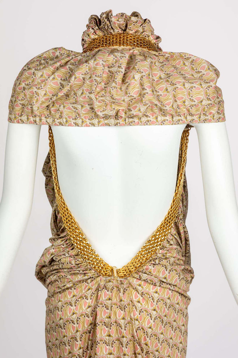 Junya Watanabe Comme des Garcons Floral Gold Chain Cut Out Back Dress, 2008