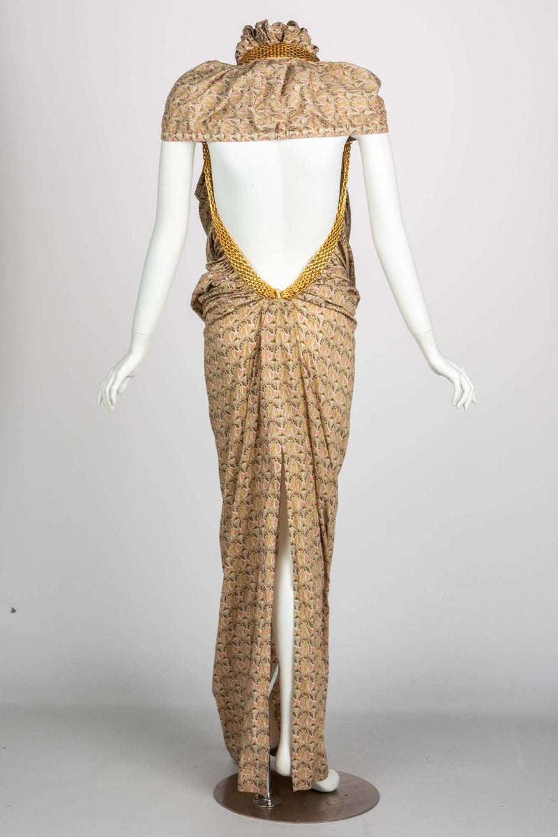 Junya Watanabe Comme des Garcons Floral Gold Chain Cut Out Back Dress, 2008