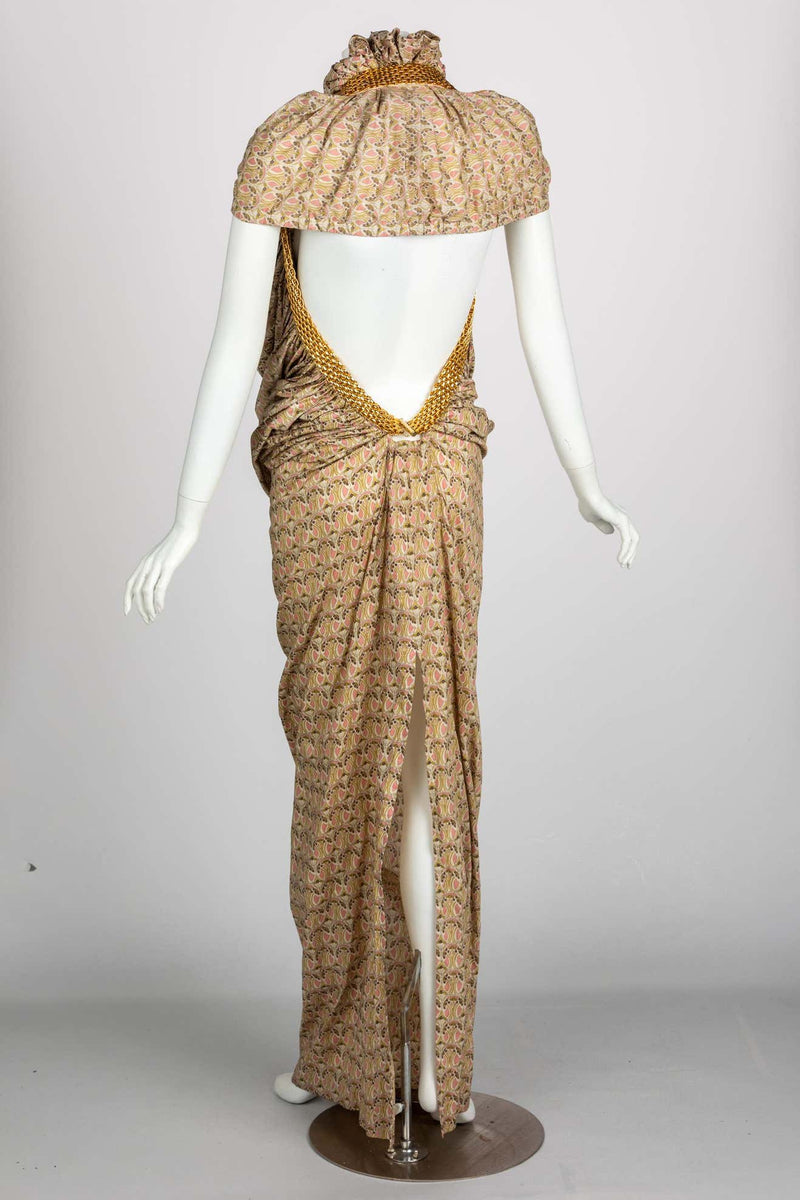 Junya Watanabe Comme des Garcons Floral Gold Chain Cut Out Back Dress, 2008