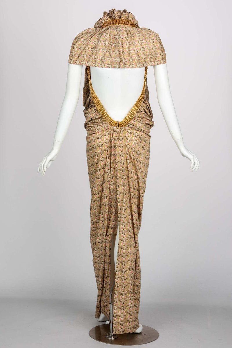 Junya Watanabe Comme des Garcons Floral Gold Chain Cut Out Back Dress, 2008