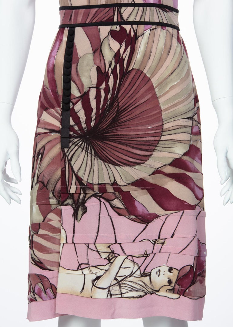 2008 Prada James Jean Fairy Collection Pink Print Silk Dress