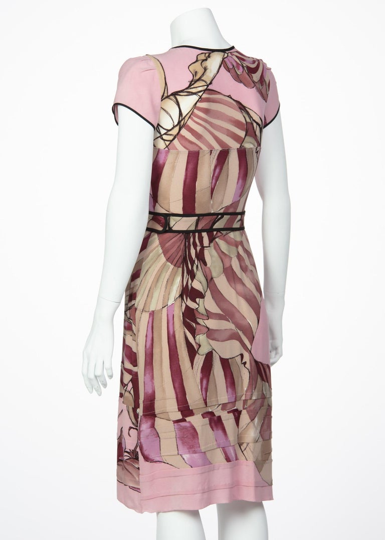 2008 Prada James Jean Fairy Collection Pink Print Silk Dress