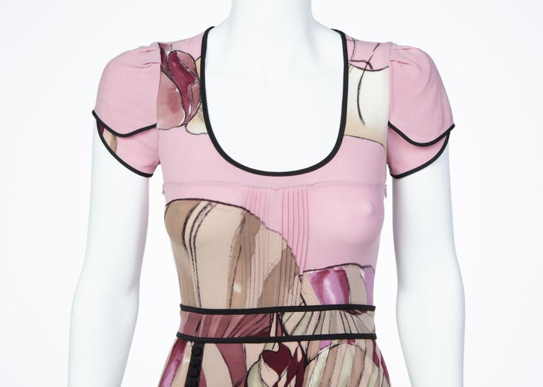 2008 Prada James Jean Fairy Collection Pink Print Silk Dress