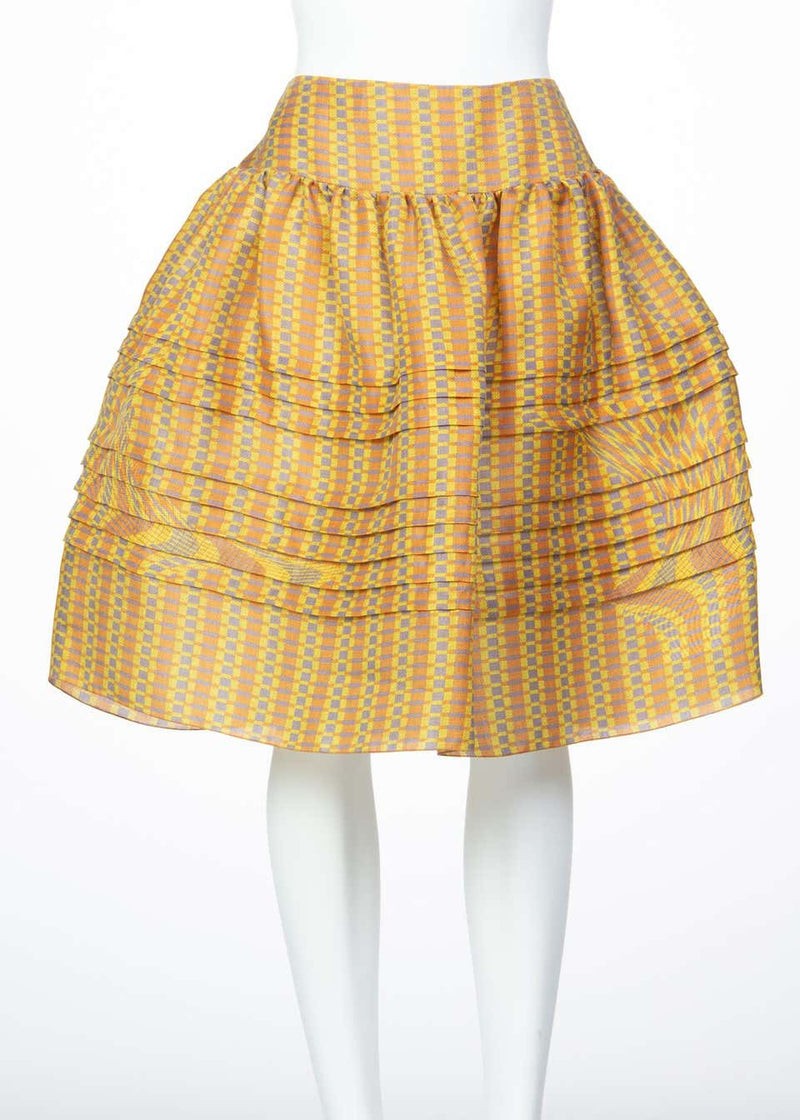 2008 Prada Fairy Runway Yellow Printed Silk Organza Skirt