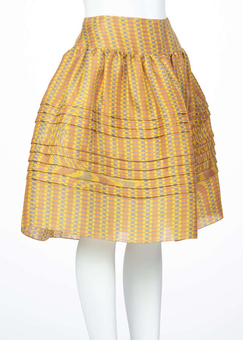 2008 Prada Fairy Runway Yellow Printed Silk Organza Skirt