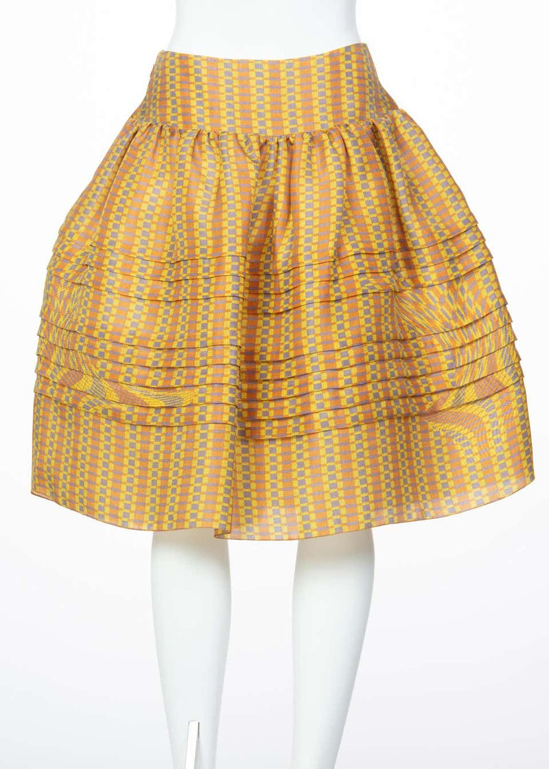 2008 Prada Fairy Runway Yellow Printed Silk Organza Skirt