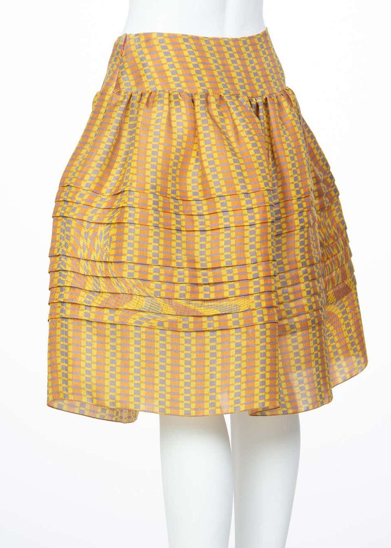 2008 Prada Fairy Runway Yellow Printed Silk Organza Skirt