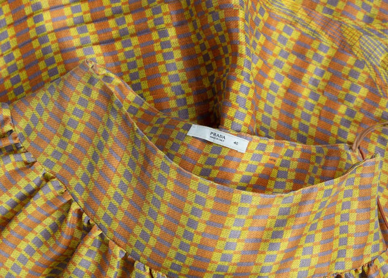 2008 Prada Fairy Runway Yellow Printed Silk Organza Skirt