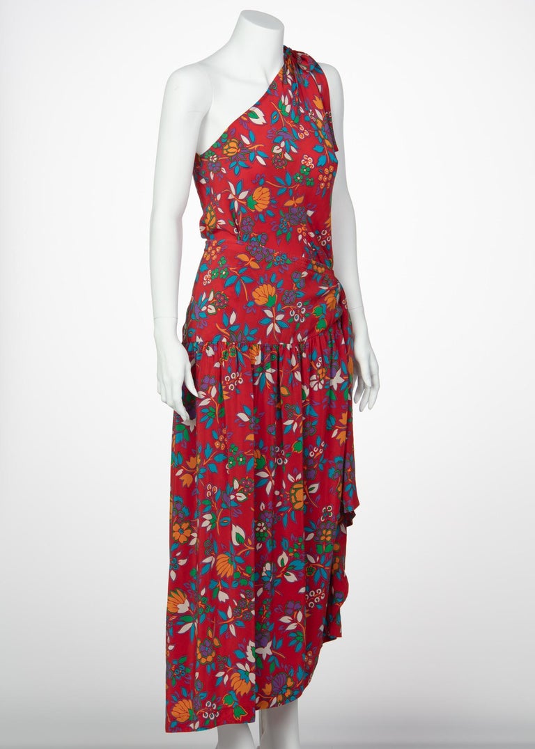 Yves Saint Laurent YSL Multicolor Floral Print Top and Skirt Set, 1980s