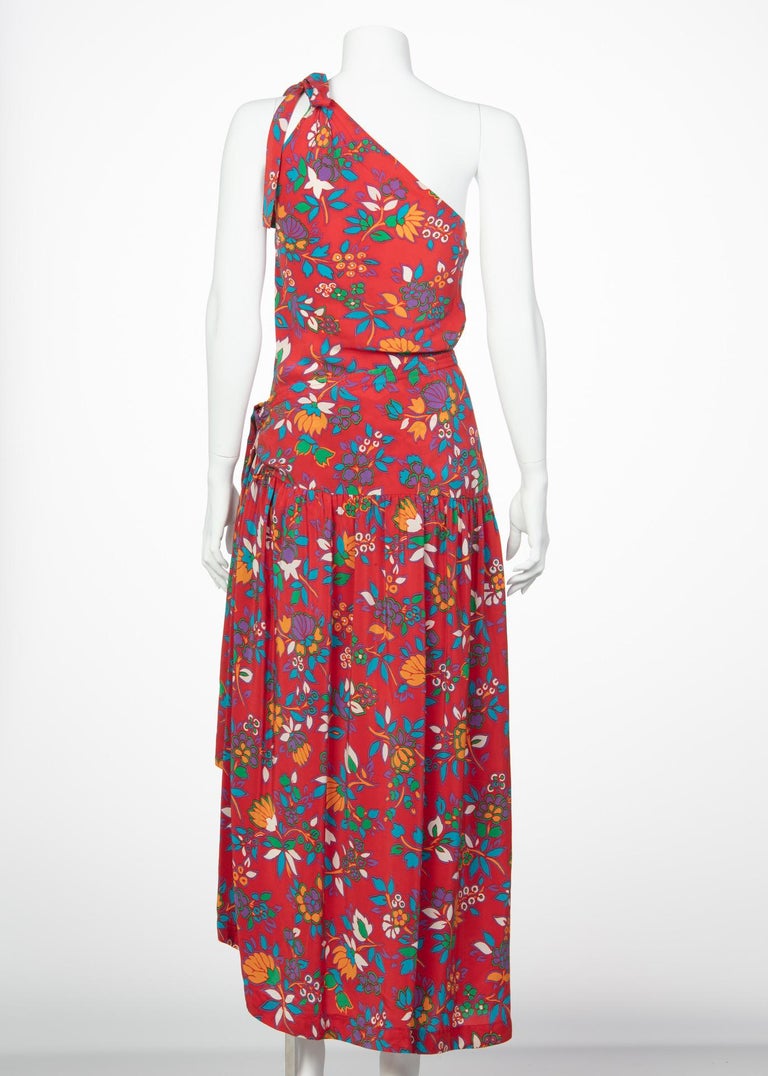Yves Saint Laurent YSL Multicolor Floral Print Top and Skirt Set, 1980s