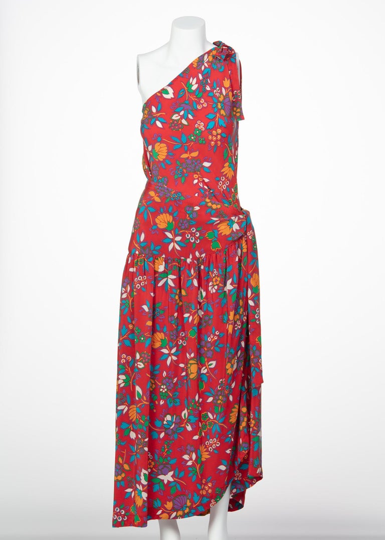 Yves Saint Laurent YSL Multicolor Floral Print Top and Skirt Set, 1980s