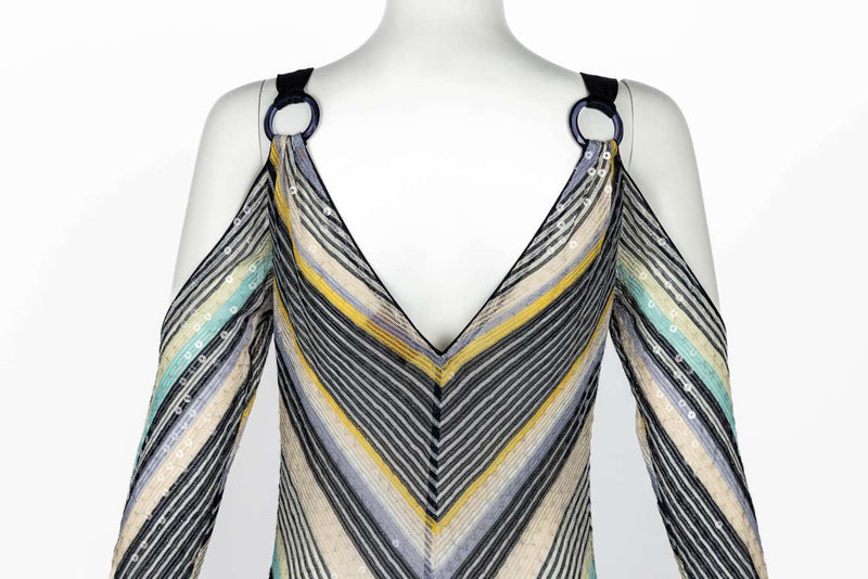 Missoni Vintage Sequin Chevron Open Shoulder Maxi Dress