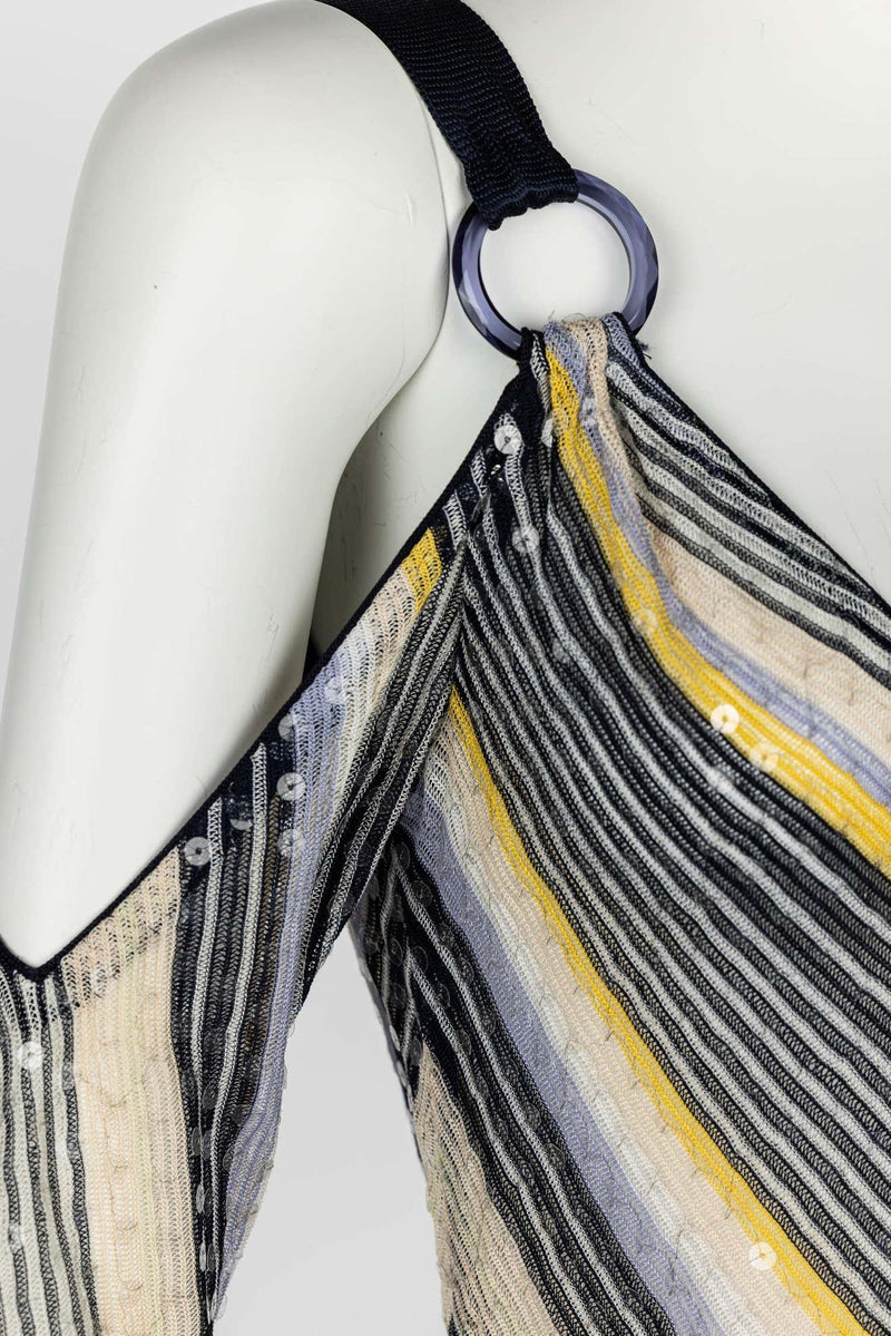 Missoni Vintage Sequin Chevron Open Shoulder Maxi Dress