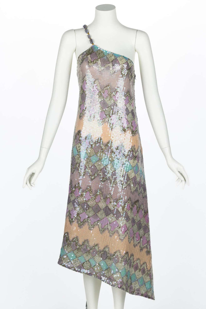 pastel sequin dress Primavera 4542 Size 00 Multi Prom 4542 Sizes 1970s Mary McFadden Beaded One