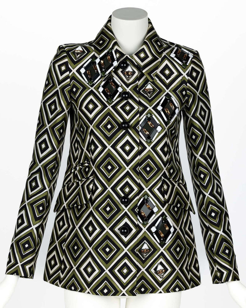Prada F/W 2012 Geometric Print Crystal & Plexi Embellished Belted Jacket