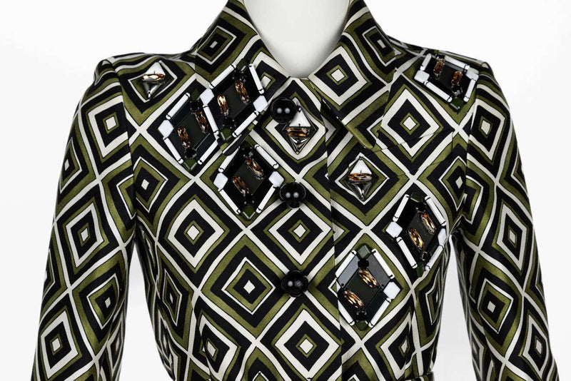 Prada F/W 2012 Geometric Print Crystal & Plexi Embellished Belted Jacket