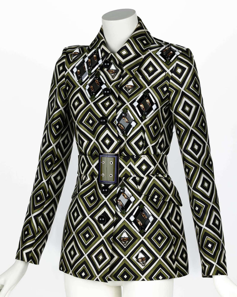 Prada F/W 2012 Geometric Print Crystal & Plexi Embellished Belted Jacket