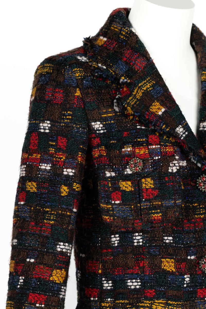 Chanel Edinburgh Runway Multi Color Tweed Coat Gripoix Buttons 2013