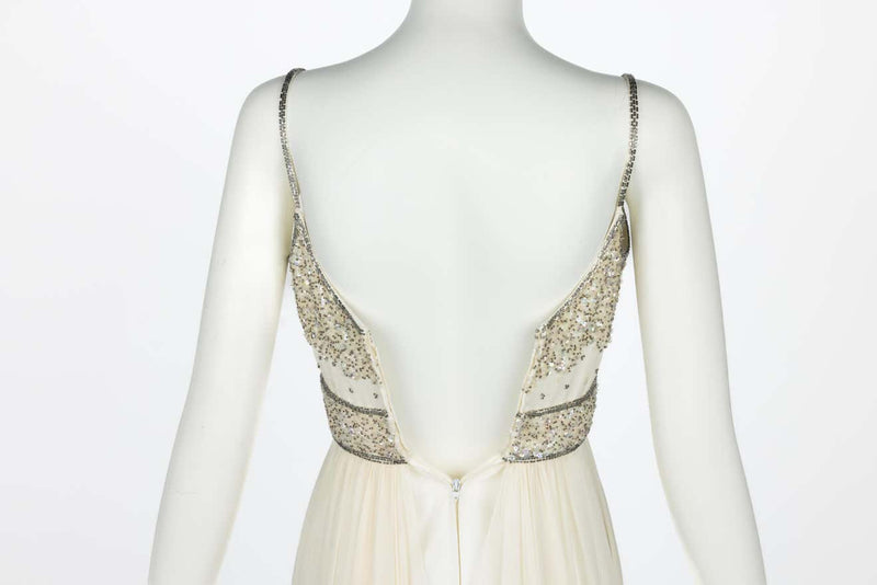 Alfred Bosand Ivory beaded Bodice Silk chiffon Gown, 1970s