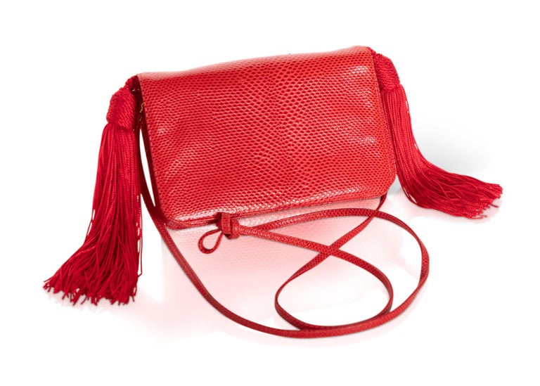 Vintage Judith Leiber Red Karung Tassel Bag