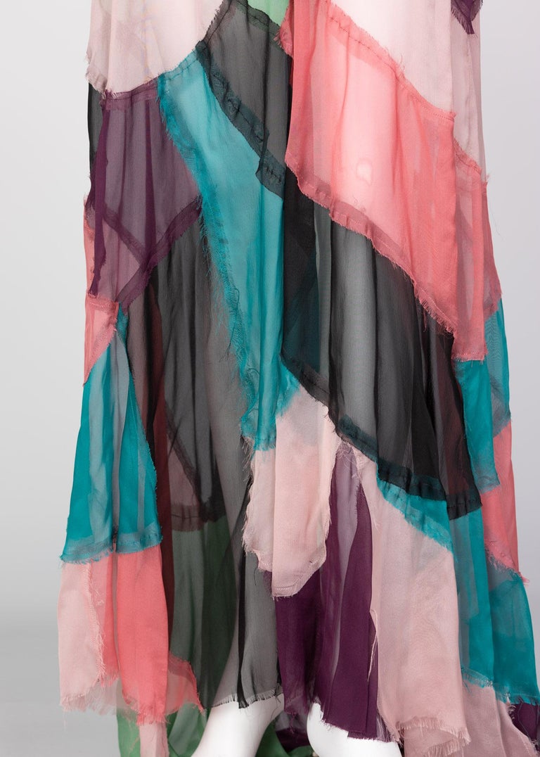 Alberta Ferretti Silk Chiffon Patchwork Open back Halter Gown, 2005