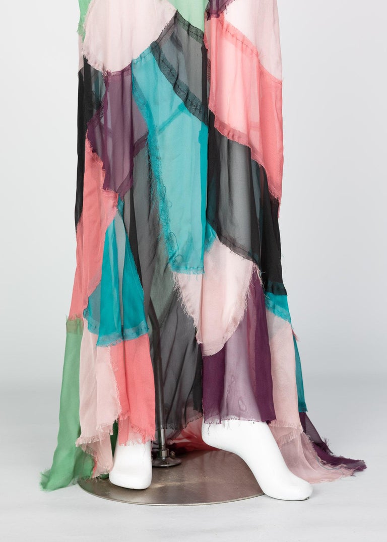 Alberta Ferretti Silk Chiffon Patchwork Open back Halter Gown, 2005