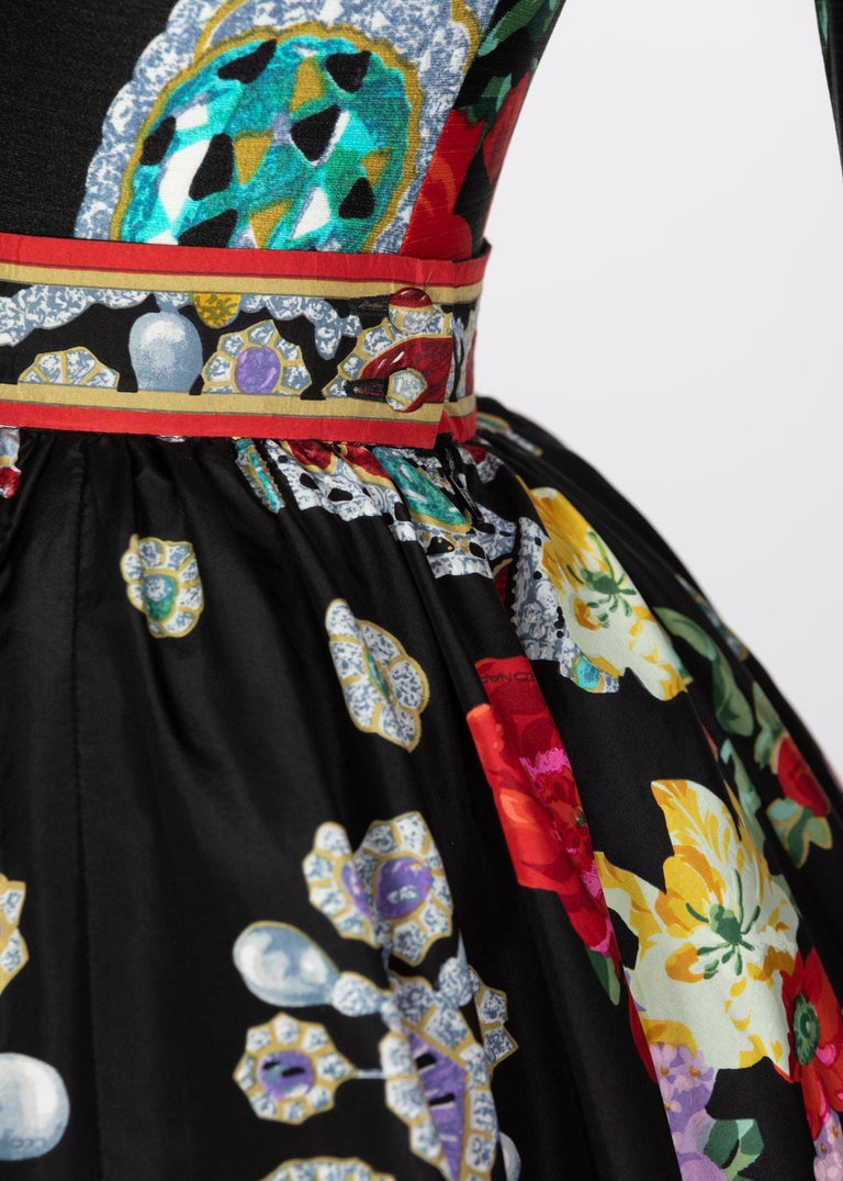 Vintage Leonard Paris Vibrant Jewel Print Silk Dress Ensemble