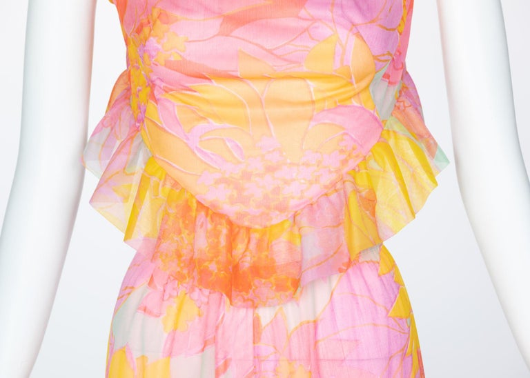 Pedro Rodriguez Floral Chiffon Beach Pajamas & Chiffon Cape, 1960s