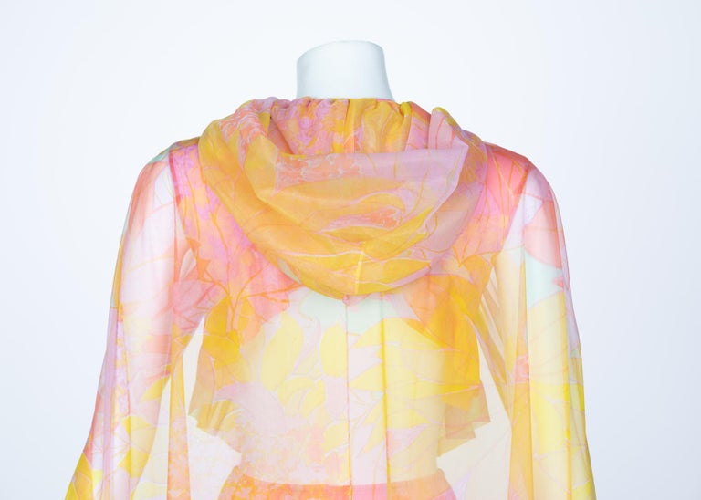 Pedro Rodriguez Floral Chiffon Beach Pajamas & Chiffon Cape, 1960s