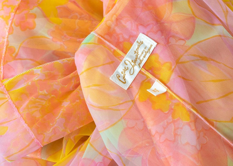 Pedro Rodriguez Floral Chiffon Beach Pajamas & Chiffon Cape, 1960s